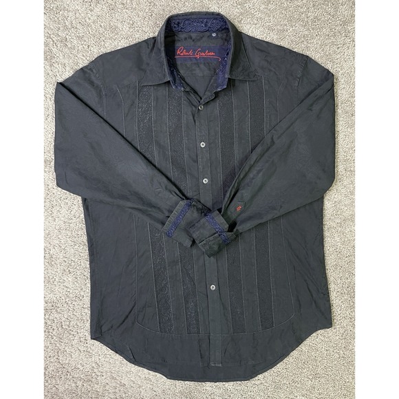 Robert Graham Shirt Men's M Blk Embroidered Long Sleeve Button Flip Cuff Spread - Picture 1 of 10